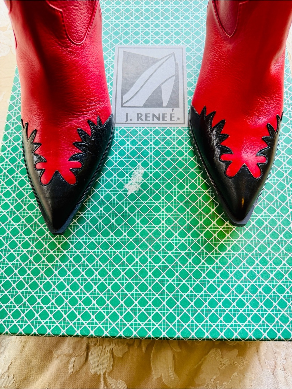 Vintage J. Renee ROGERS Red Black Leather Cowboy Boots 7.5W NIB Flame Y2K - Picture 10 of 14